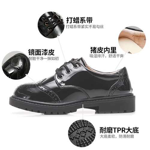 Boys' leather shoes, black British style, 2024 spring and autumn children's suit, soft-soled elementary school students' medium to large baby flower boy performance shoes