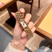 dimeina新款简约时尚方形钢带手表中古小方糖女表手镯式金色表