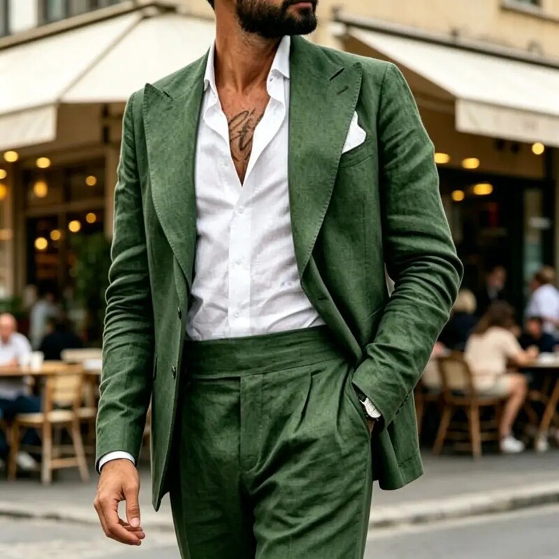 Amazon's Stylish and Handsome Men's New Linen Suit Set, Simple Retro Cross-Border European and American Style Two-Piece Suit Amazon's Stylish and Handsome Men's New Linen Suit Set, Simple Retro Cross-Border European and American Style Two-Piece Suit