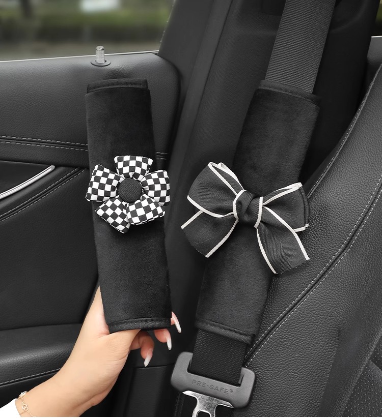 Seat Belt Shoulder Protector Internet Celebrity Cute Camellia Four-Season Car Seat Belt Thickened Protective Cover for a Couple