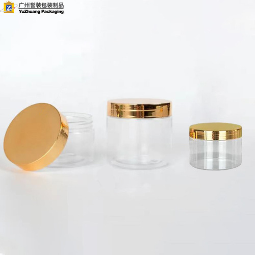68-tooth transparent plastic wide-mouth bottle 100ml electroplated gold cap plastic bottle mud film cosmetic jar cream jar