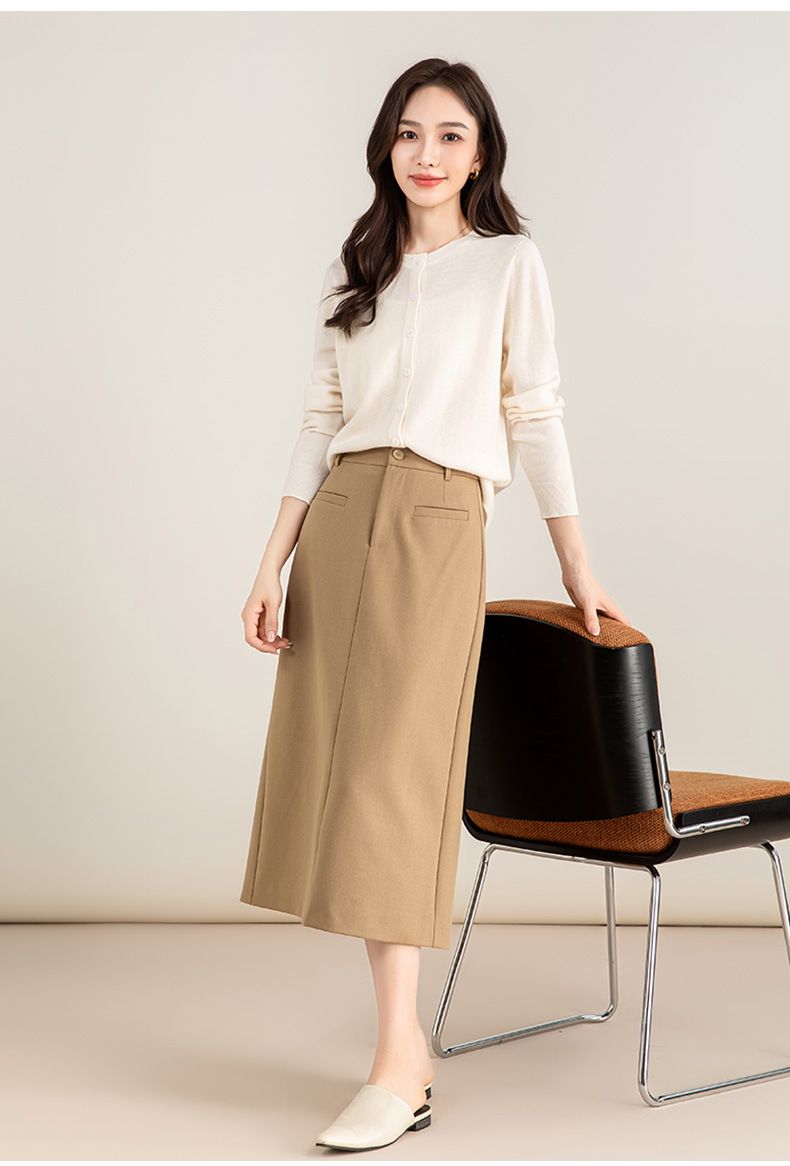 Chân váy midi xẻ tà dáng suông chất len Tencel xám đậm — Màu thẻ chi tiết 5