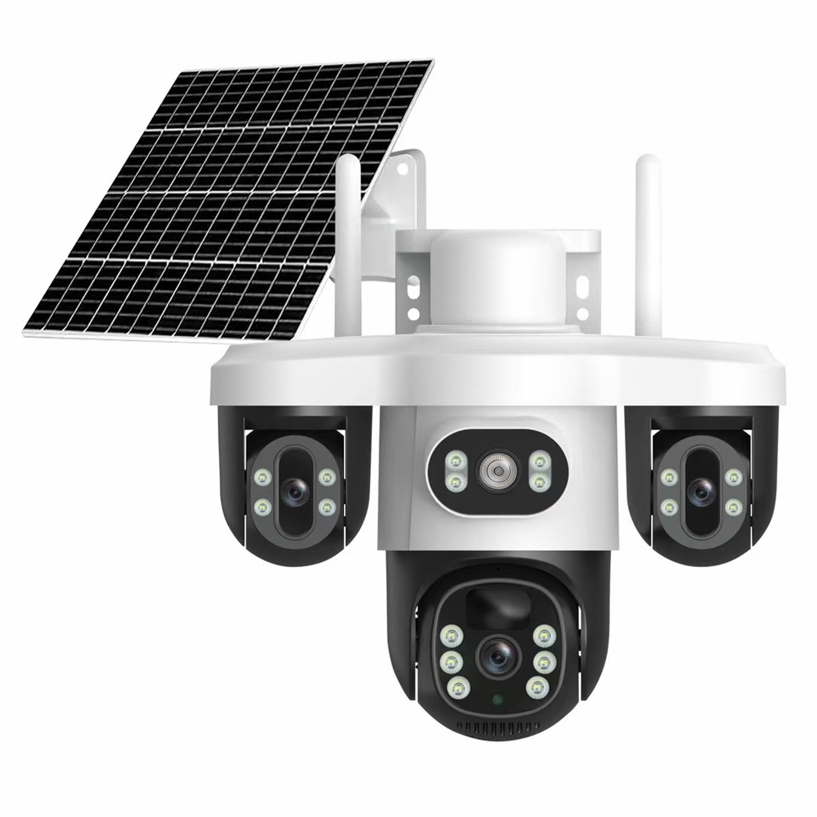 三摄像头三镜头三目太阳能监控摄像头三云台旋转4G低功耗防水无