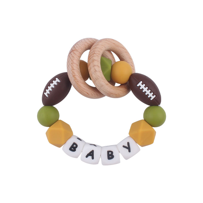 Nuevo bebé suministros de dibujos animados rugby mordedor chupete cadena calmante bebé DIY pulsera mordedor conjunto de dos piezas