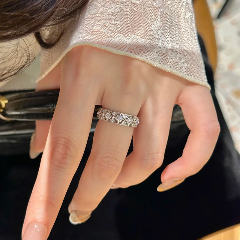 NEW Italy~ Medieval Style Lace For Women, 18K Plated, Niche Exquisite Hollow Index Finger Ring, Full Diamond Ring_voghion.com