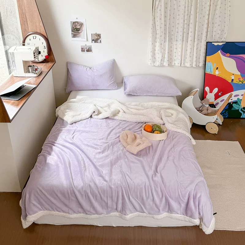 2024 Autumn and Winter solid color cream color milk velvet sherpa thickened blanket taro purple