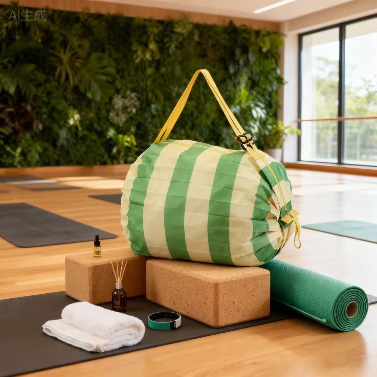 황록색 스트라이프 접이식 아코디언 백 50*35CM