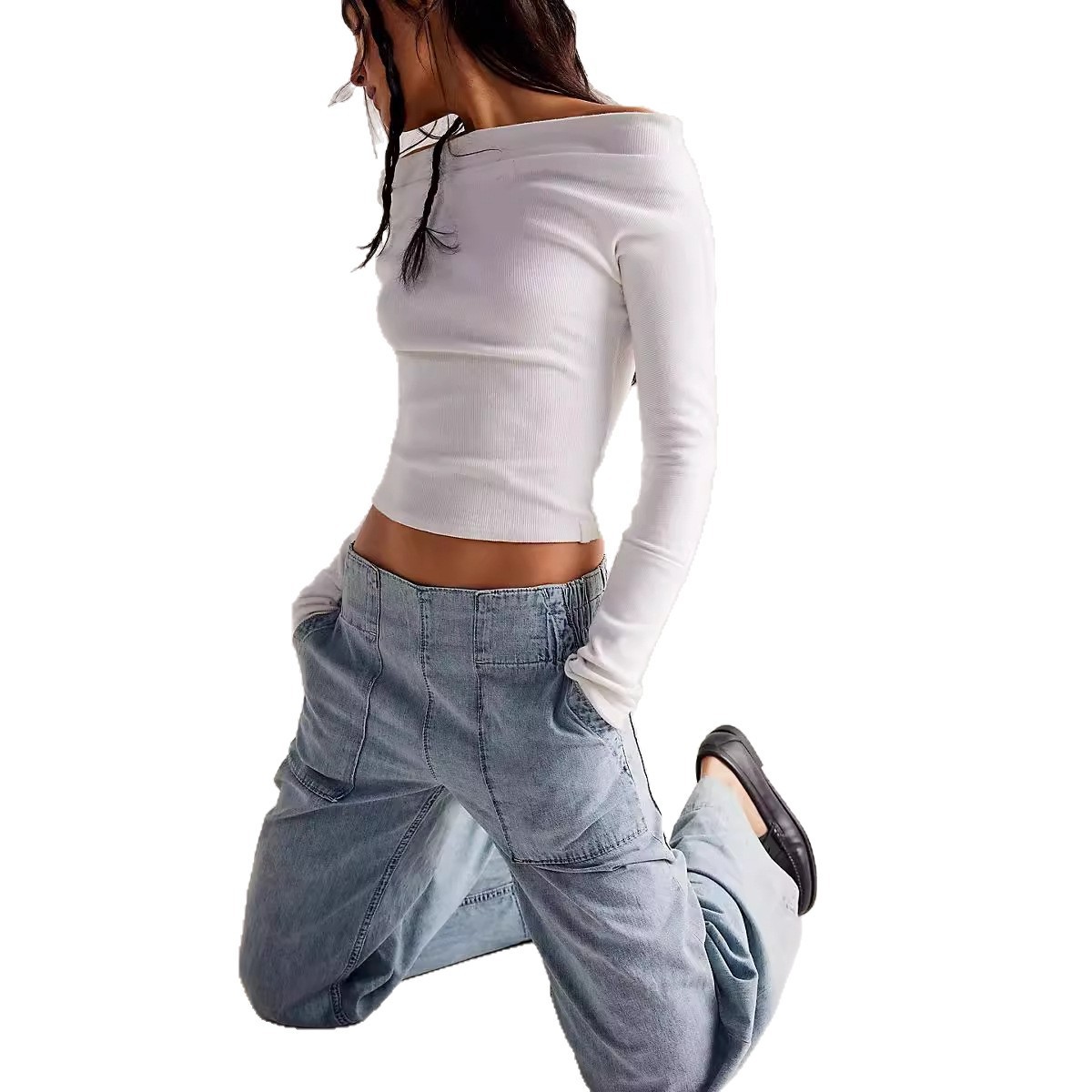 SC European And American Women's Fashion Stylish Low-waist Non-stretch Denim Pants, Trendy Loose Slimming Elastic Waist_ecoleips.com
