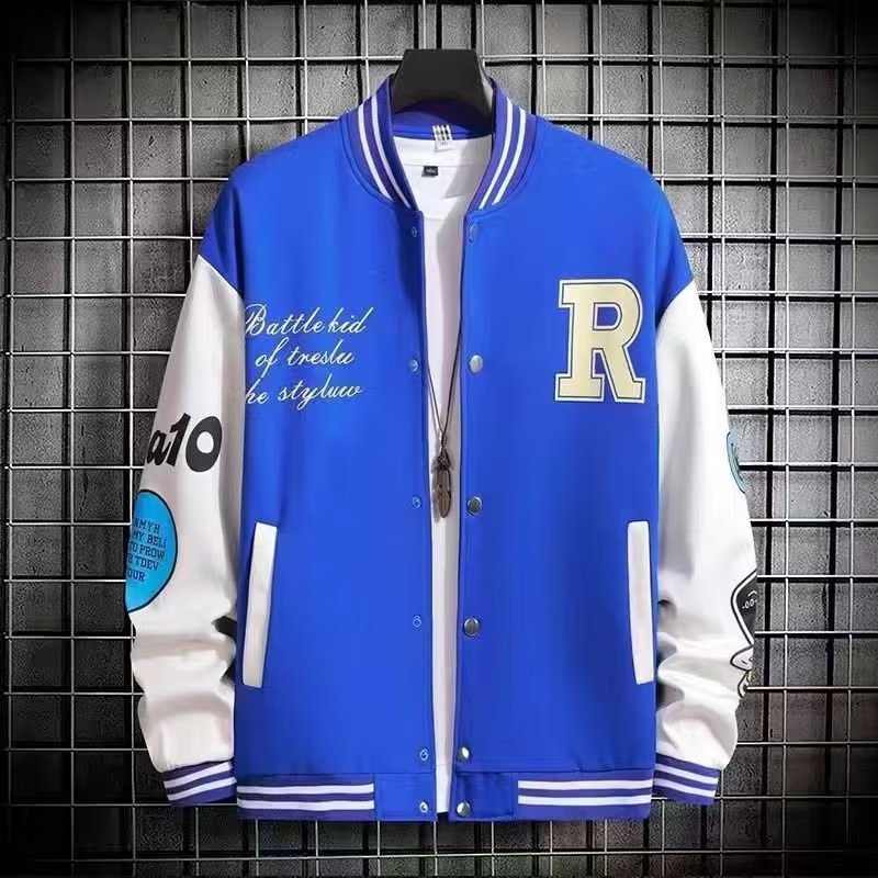 Men's Clothing stand up collar jacket for men style loose versatile tops autumn new large size cool contrast color baseball uniform_voghion.com