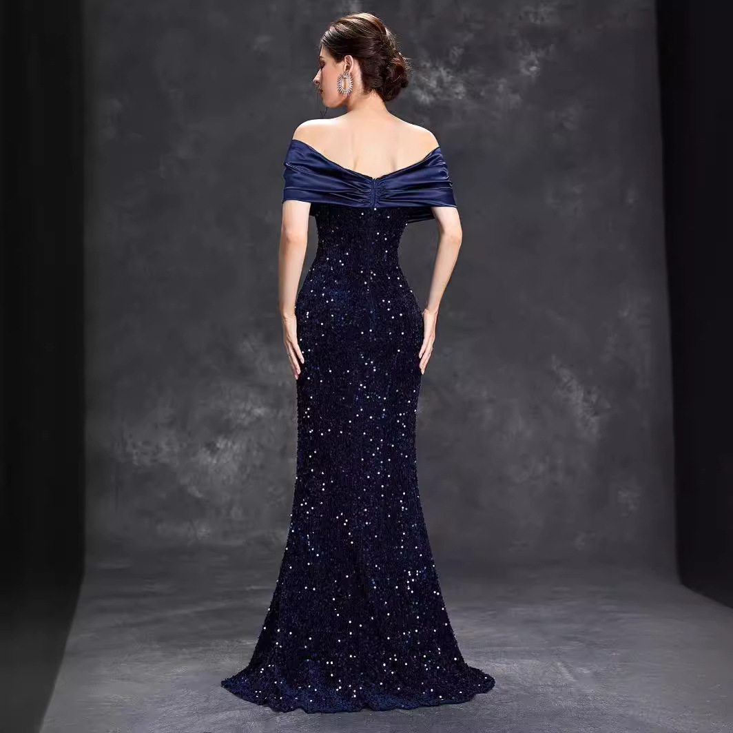 Vestido de noche cruzado sin hombros 2025, nuevo vestido de fiesta elegante y sexy de corte sirena ajustado para mujer, verano. image 3