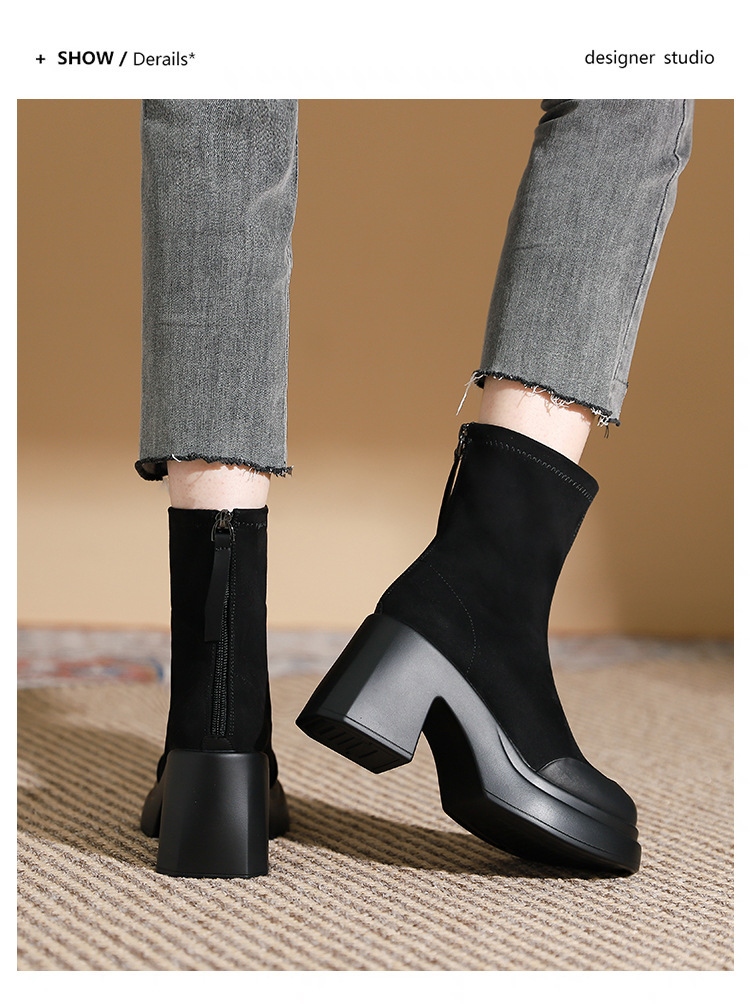 Bottes courtes Martin à talons hauts de 8CM et semelle épaisse pour femmes, bottes fines et élastiques, nouvelle collection 2024_voghion.com
