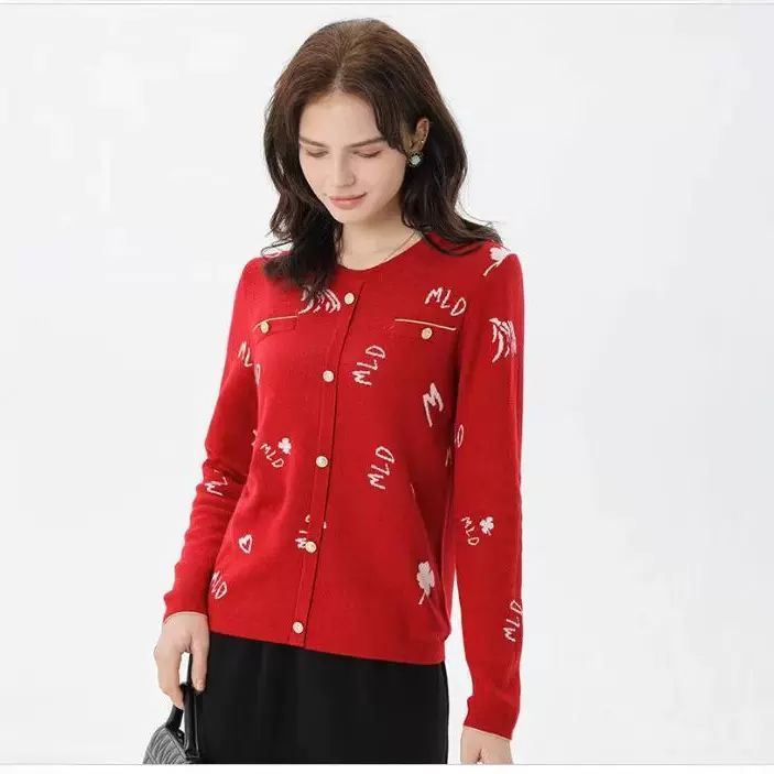 秋冬新年装红色喜庆加厚保暖开衫宝宝拜年服针织毛衣上衣开衫外套