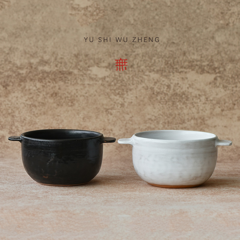 Coarse Pottery Japanese-style Binaural Soup Bowl Creative Restaurant Retro Soup Basin Heat Insulation Tableware Ceramic Hand-made Food Machine Instant Noodle Bowl Coarse Pottery Japanese-style Binaural Soup Bowl Creative Restaurant Retro Soup Basin Heat Insulation Tableware Ceramic Hand-made Food Machine Instant Noodle Bowl