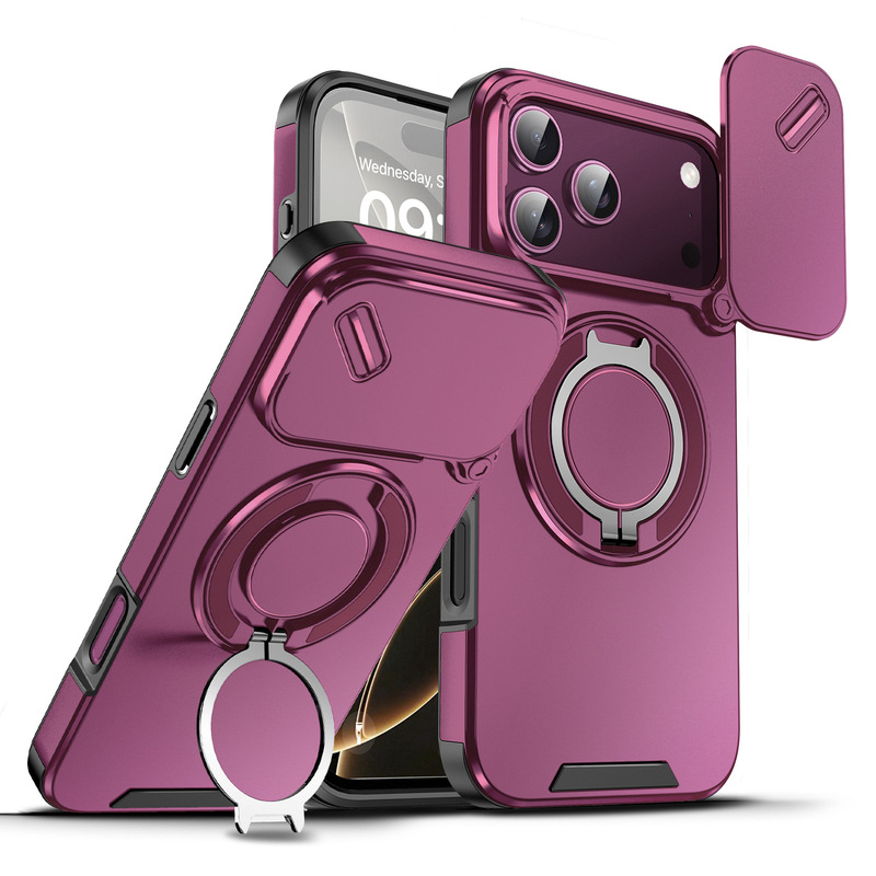Cross-border applicable iPhone 18 Pro Max phone case with sliding lens cover and ring stand, anti-drop for Apple 17/16 Cross-border applicable iPhone 18 Pro Max phone case with sliding lens cover and ring stand, anti-drop for Apple 17/16