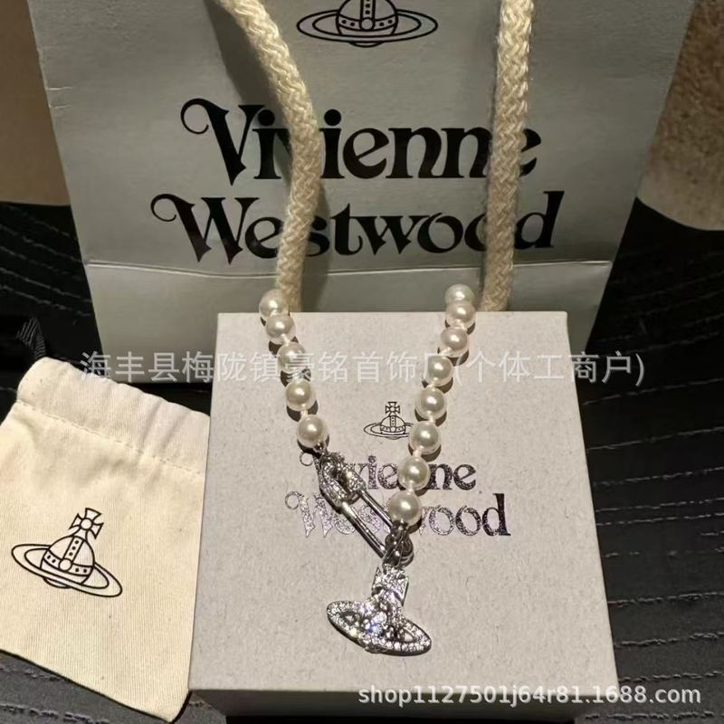 西太后水滴珍珠吊坠立体土星飞碟珍珠项链choker复古女锁骨链|undefined