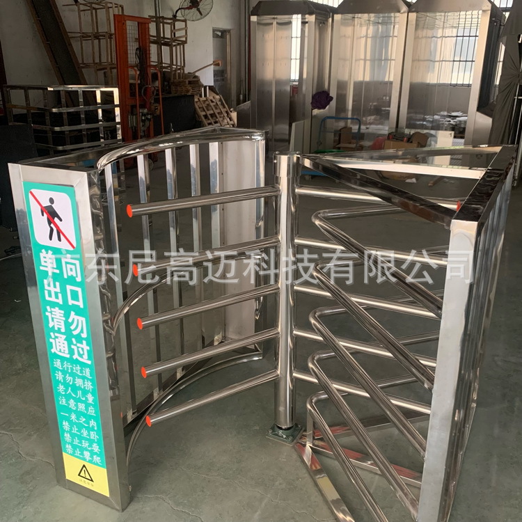 白钢金属旋转门 半高立柱式栏杆旋转门禁 客运站游泳池超市单向闸