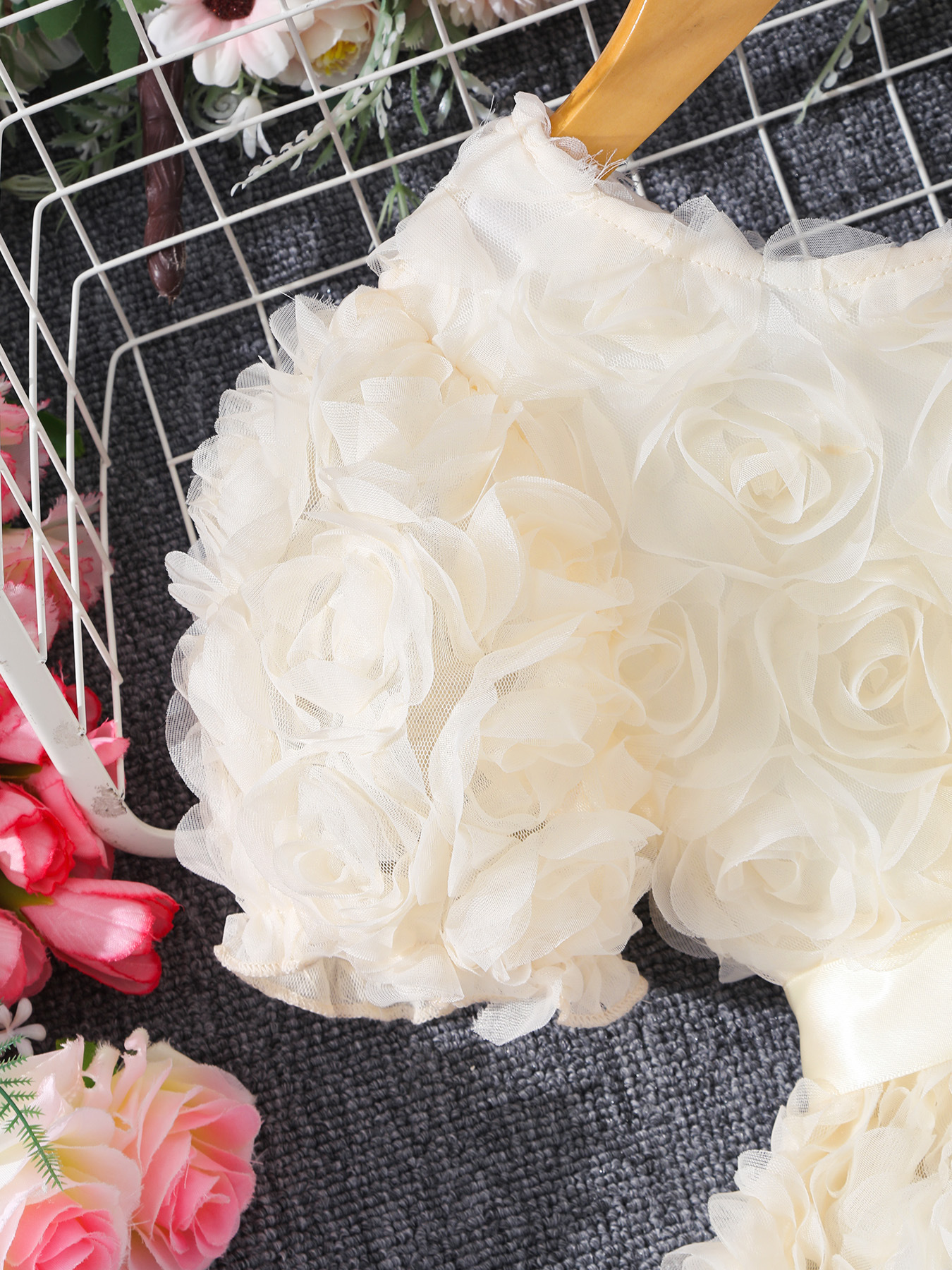 Vestido de niña (pequeño), vestido de fiesta elegante de rosa tridimensional