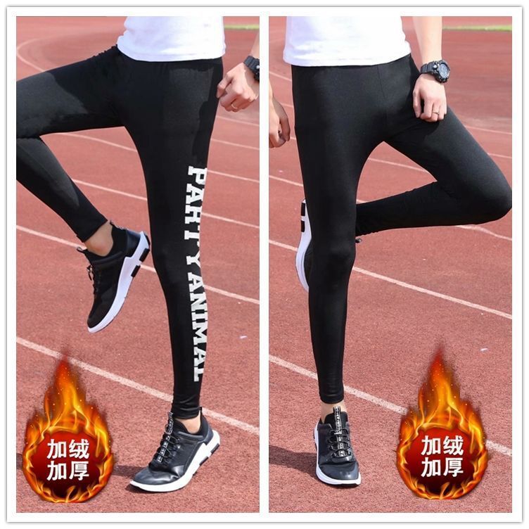 Nine-Point Tight-Fitting Fleece-Lined Sports Fitness Basketball Three-Bar Track and Field Sports Running Training Compression Quick-Drying High-Elastic Bottoms