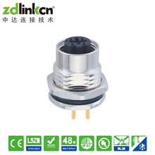 D- 编码母头PCB板端安装IP68防水连接器厂家M12连接器航空插头
