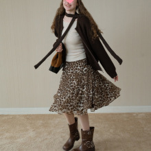 EGGKA咖色豹纹垂感半身裙女秋冬高腰气质a字显瘦休闲荷叶边中裙