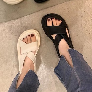 Women's Cross Open Toe Sandals with Skirt 2024 Summer New Thick Sole Fashionable Outwear Beach Roman Shoes