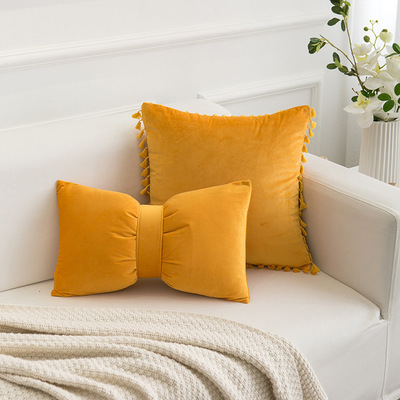 供应抱枕靠垫客厅沙发靠枕套办公室护腰靠天鹅绒流苏腰枕套不含芯|ms