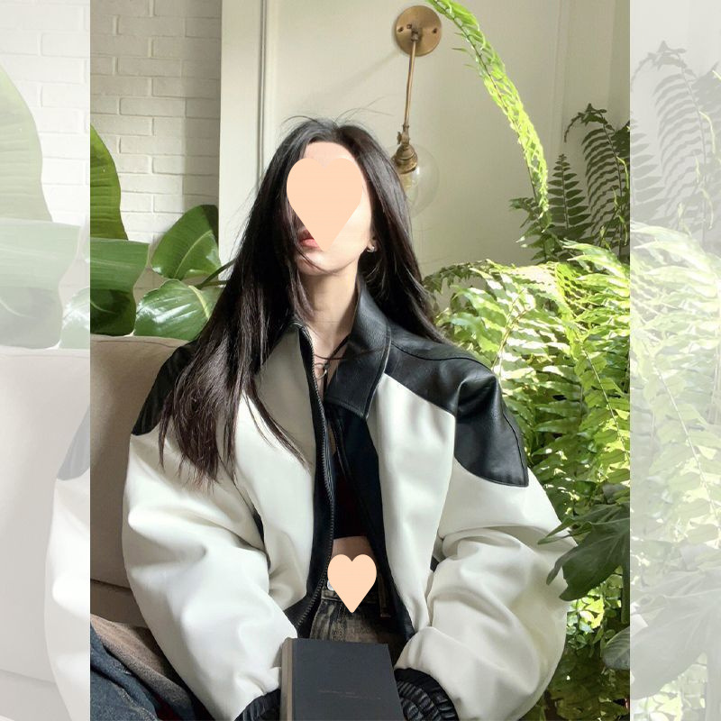 American Retro Leather Motorcycle Jacket for Women, Spring and Autumn Style, High-End Petite Baseball Jacket