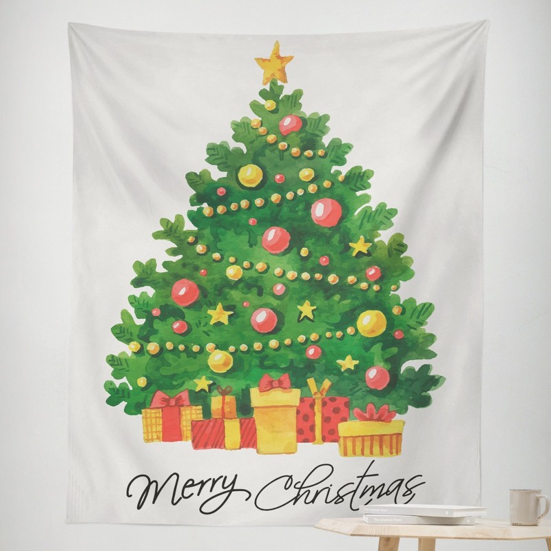 クリスマスタペストリー国境を越えたアマゾンの寝室装飾クリスマスツリーのプリント背景布が祝日の雰囲気の壁布を飾っている|undefined