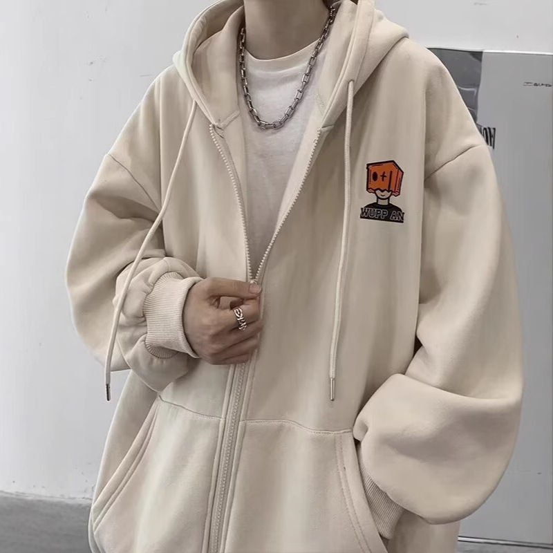 薄款连帽外套男士2025春秋季潮牌印花休闲拉链卫衣开衫男宽松上衣