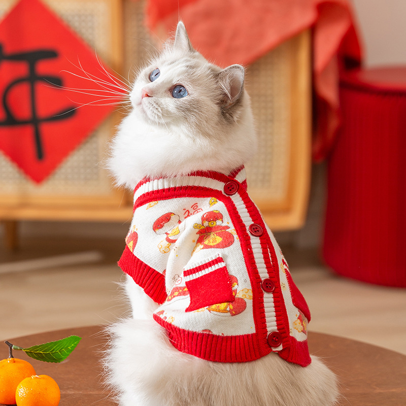 Serpiente de oro anuncio de Año Nuevo suéter festivo gato muñeca de manga larga otoño invierno ropa de gato mascota mayorista image 3