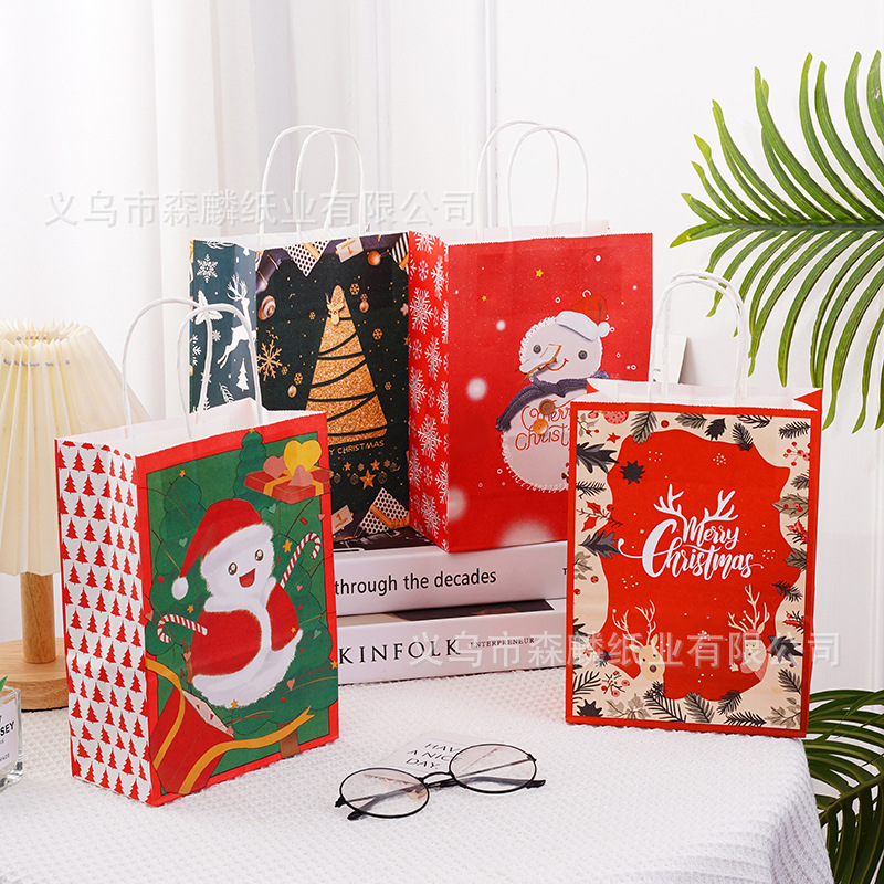 12 bolsas de regalo de Navidad, bolsas de papel kraft, bolsas de embalaje creativas para hornear, bolsas de mano, nuevas bolsas transfronterizas