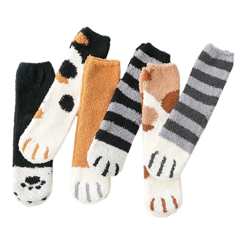Medio terciopelo coral terciopelo nieve calcetines Otoño e Invierno calcetines de media pantorrilla para mujer garra de gato lindos calcetines gruesos calcetines calientes para dormir