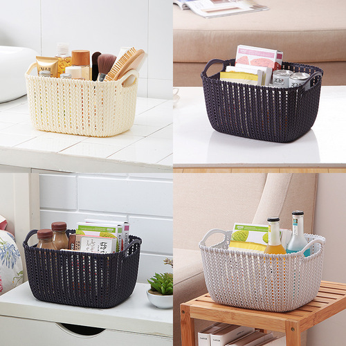 imitation rattan woven desktop storage basket plastic storage basket kitchen storage basket snack storage box bathroom shower storage rack