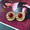 Middle -aged Live Source China Red Love Gem Gem Gold Silver Earrings Middle -Emperor Hong Kong Wind Palace Earrings