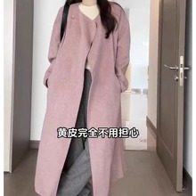 2140粉色小香风双面呢子大衣女秋冬高级感超好看温柔韩系气质外套