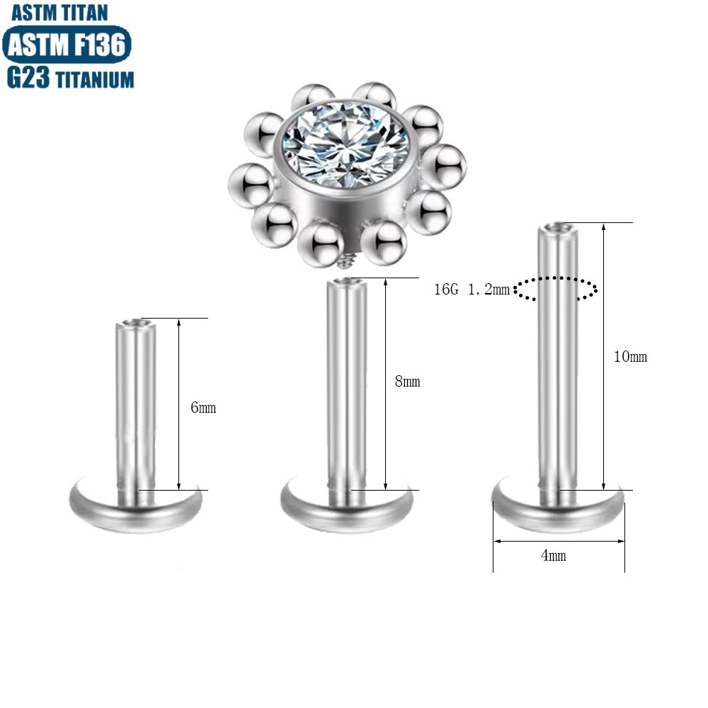 Silver pointed spike labret stud material detail