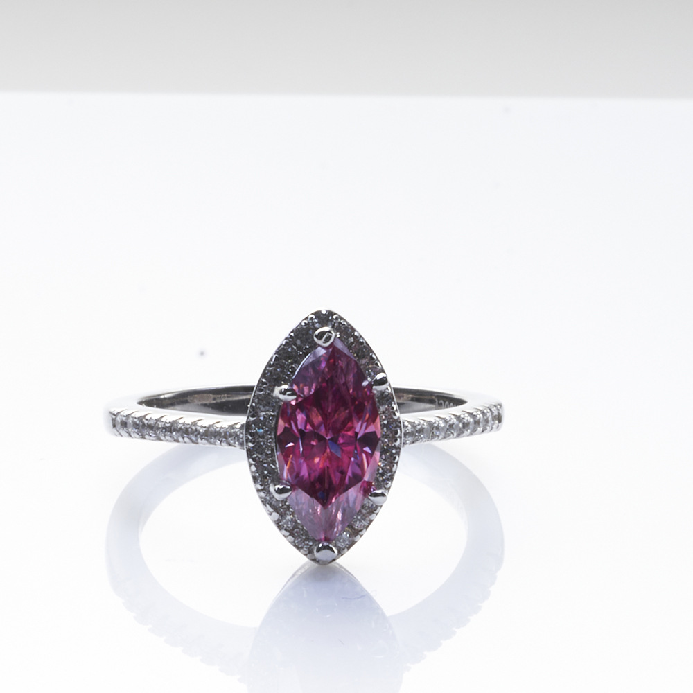 Anillo de plata s925 incrustado rosa de un quilate de piedra de mosaico con certificado de prueba de bolígrafo de taladro transfronterizo venta caliente