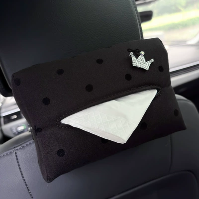 Box, Paper Tissue Box, Car — Car tissue box/set - crown-black-polka-dot-tissue-draw