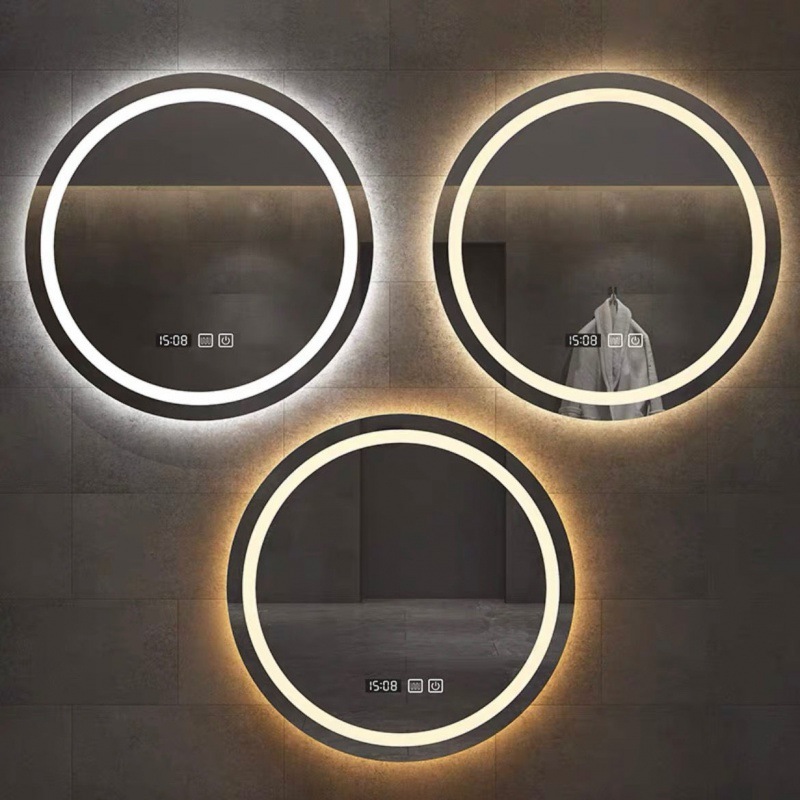 Espejo redondo inteligente de baño antifiebla espejo táctil con lámpara espejo de baño colgado en pared antifiebla espejo de maquillaje LED luminoso