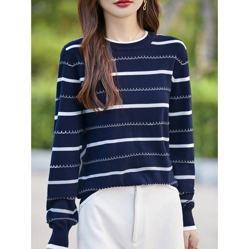 100% Cotton Casual Striped Knitted Base Shirt for Women 2026 New Spring and Autumn Inner Wear Plus Size Women's Autumn and Winter Sweater 100% Cotton Casual Striped Knitted Base Shirt for Women 2026 New Spring and Autumn Inner Wear Plus Size Women's Autumn and Winter Sweater