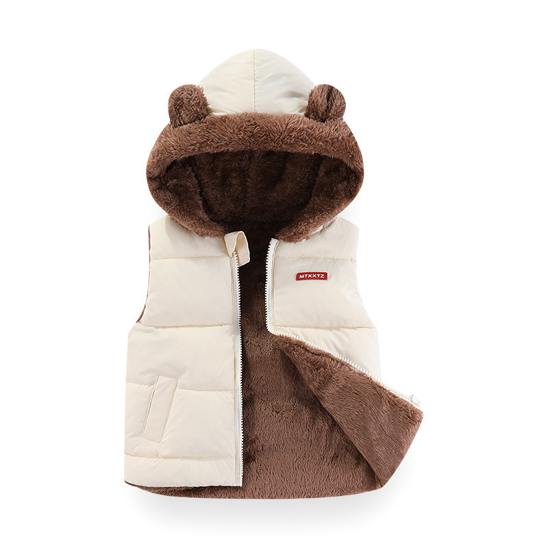 2025 chaleco de cordero de cachemira para niños y niñas nuevo algodón para bebés con chaqueta de algodón con capuzas gruesas para niños calientes
