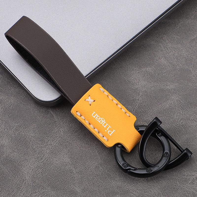 Llavero de coche con hebilla D para coche, llavero de cuero con cuerda de mano, colgante de llave de negocio simple personalizado, colgante multicolor