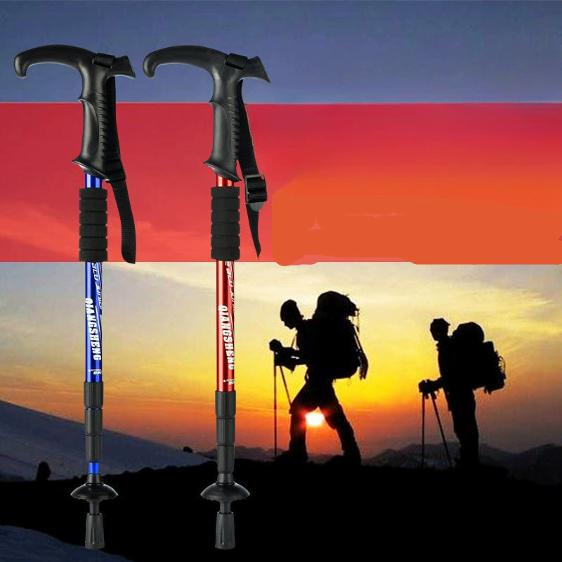 Уличная треккинговая палка, сверхлегкая телескопическая трость из алюминиевого сплава, прямая ручка, Т-образная ручка, многофункциональное альпинистское снаряжение, походные костыли