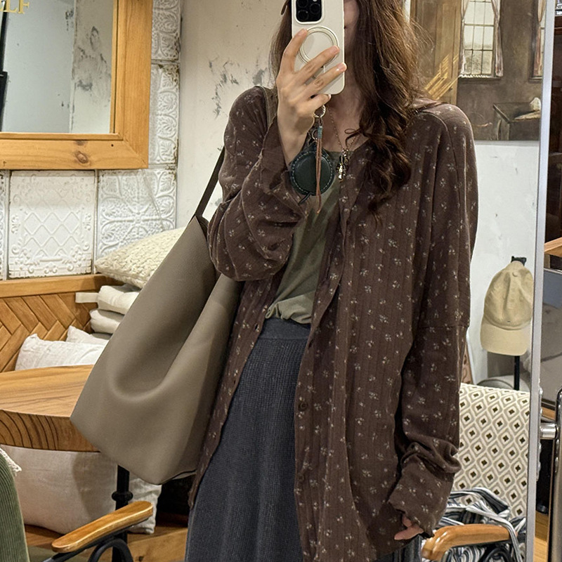 复古设计感毛衣开衫外套女秋冬韩系穿搭宽松显瘦中长款遮屁股上衣|undefined