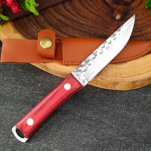 Cross-border Outdoor Camping Small Straight Knife Portable Wooden Handle Knife Stainless Steel Tactical Knife Household Fruit Knife Hand Meat Knife