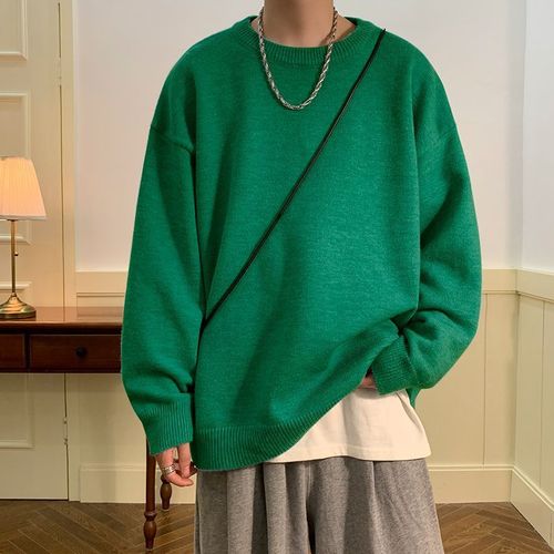 Pure Color Round Neck Sweater for Men Trendy Loose Casual Windbreaker Couple Unisex Autumn and Winter Thick Inner Knitwear