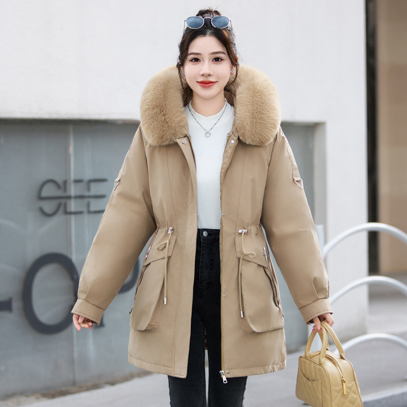 Paquiao2024 nuevo forro de invierno de mujer desmontable chaqueta de algodón grueso medio largo abrigo de algodón grueso