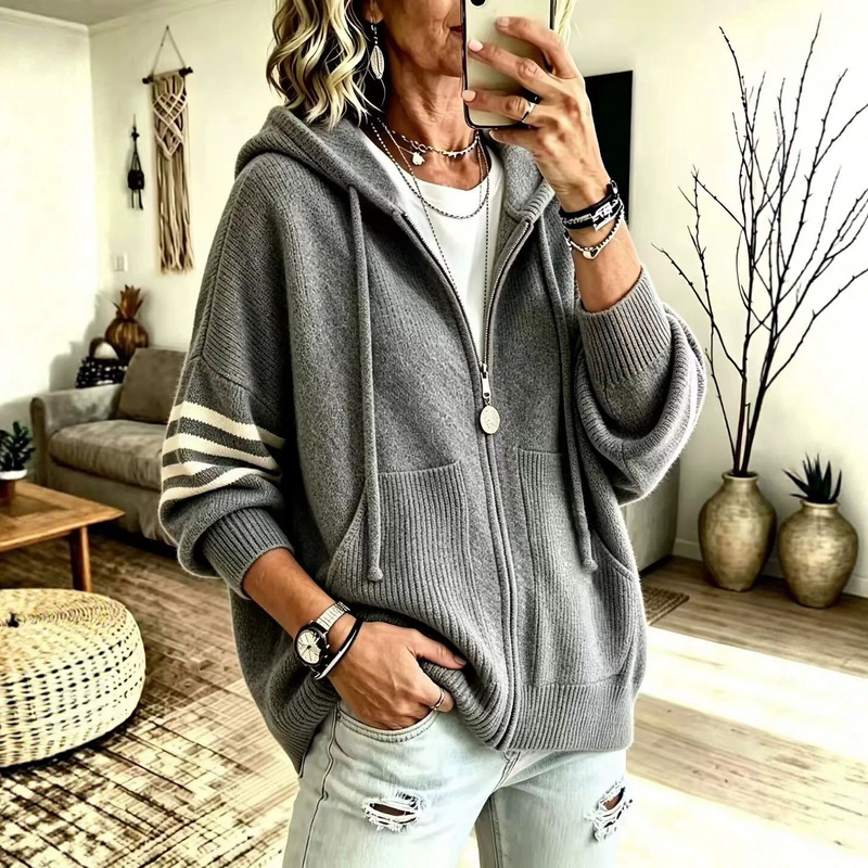 2026 European and American women's fashion, Amazon independent store, new knitted hooded drawstring sweatshirt, sweater, loose outerwear 2026 European and American women's fashion, Amazon independent store, new knitted hooded drawstring sweatshirt, sweater, loose outerwear