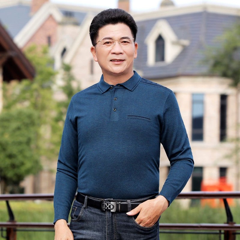 Весенне-осеннее Новое папочное платье, футболка с лацканами, мужской шерстяной свитер среднего возраста, вязаный свитер с длинными рукавами