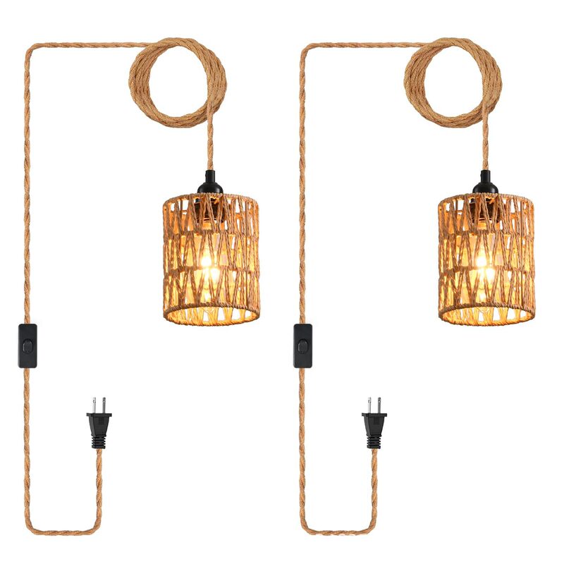 Cross-Border Exclusive Supply of Hemp Rope Plug-In Pendant Lights, Rustic Style Simple Decoration, Ceiling Hanging Lights for Living Room and Dining Room